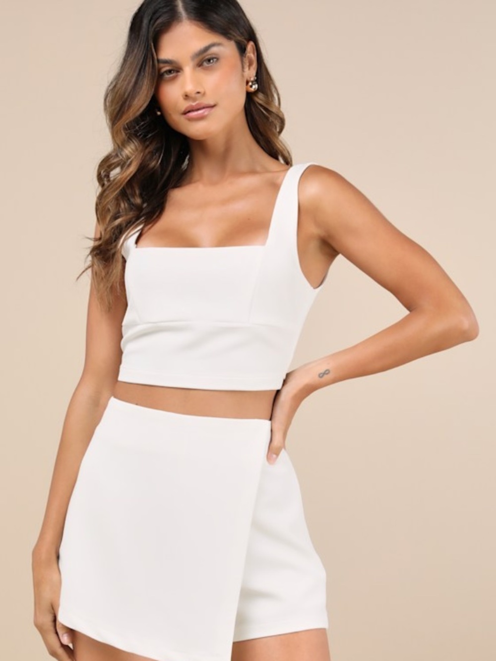 Lulus Exceptionally Styled Ivory Lace-up Two-piece Skort Romper White - Size XL